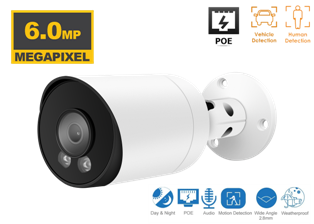 6MP IP Indoor/Outdoor Human/Vehicle Detect Built-in mic and speaker Infrared Bullet Security Camera with 2.8mm Fixed Lens
